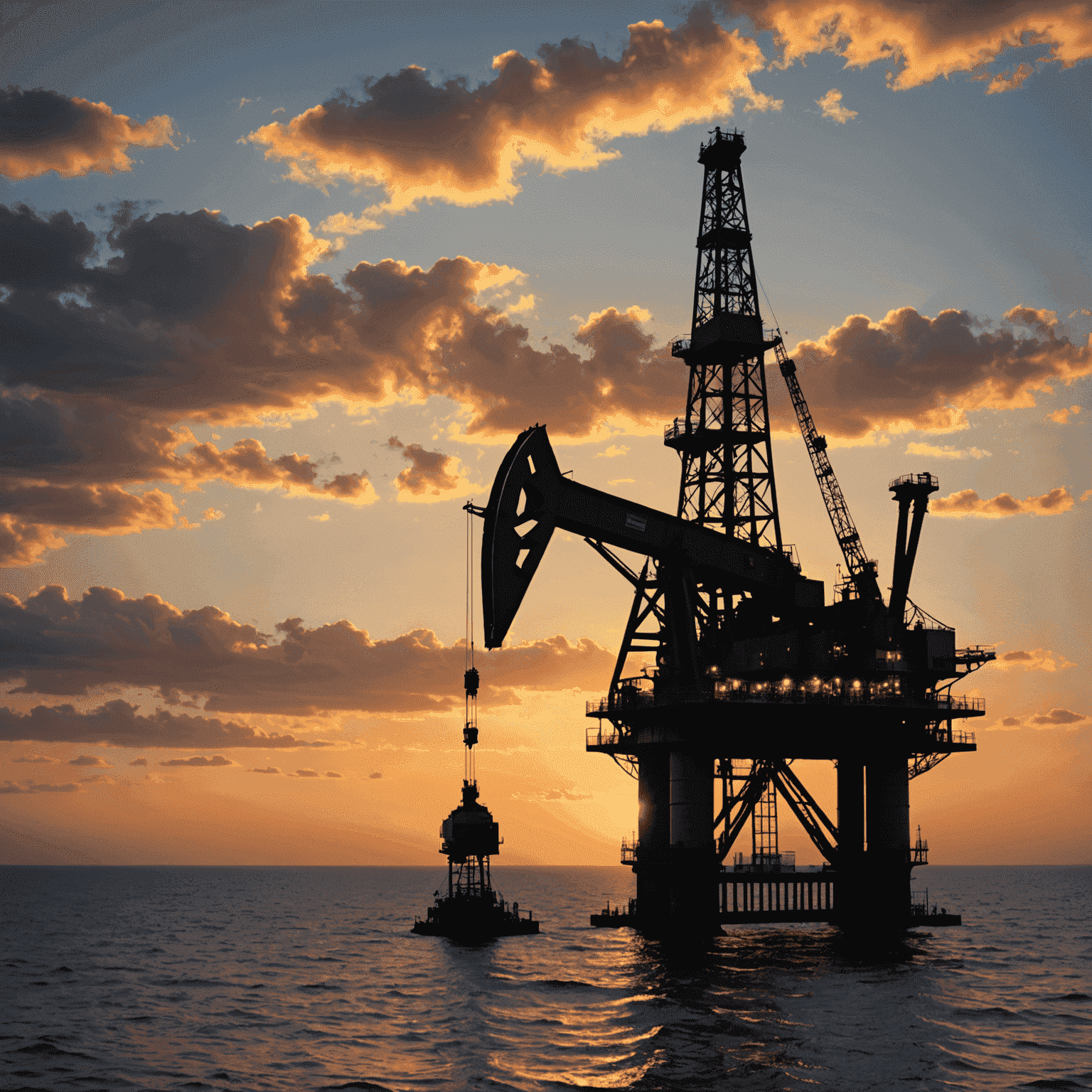 An oil rig against a sunset sky, symbolizing the basics of oil investing