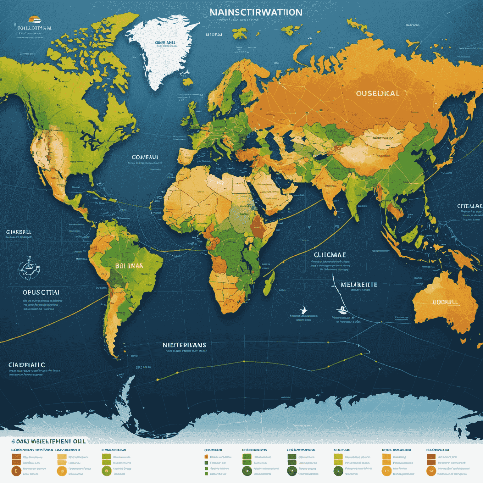 A world map highlighting different oil-producing regions with connecting lines, representing diversification strategies in oil investments