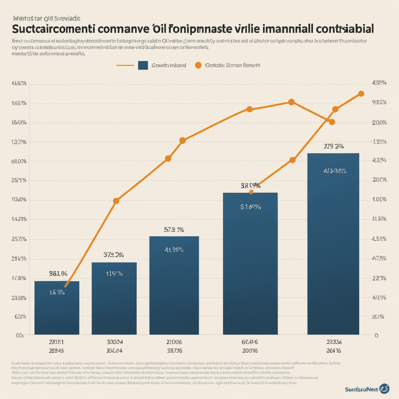 A graph showing the performance comparison between traditional oil companies and those implementing sustainable practices, with the latter showing a more stable long-term growth trend