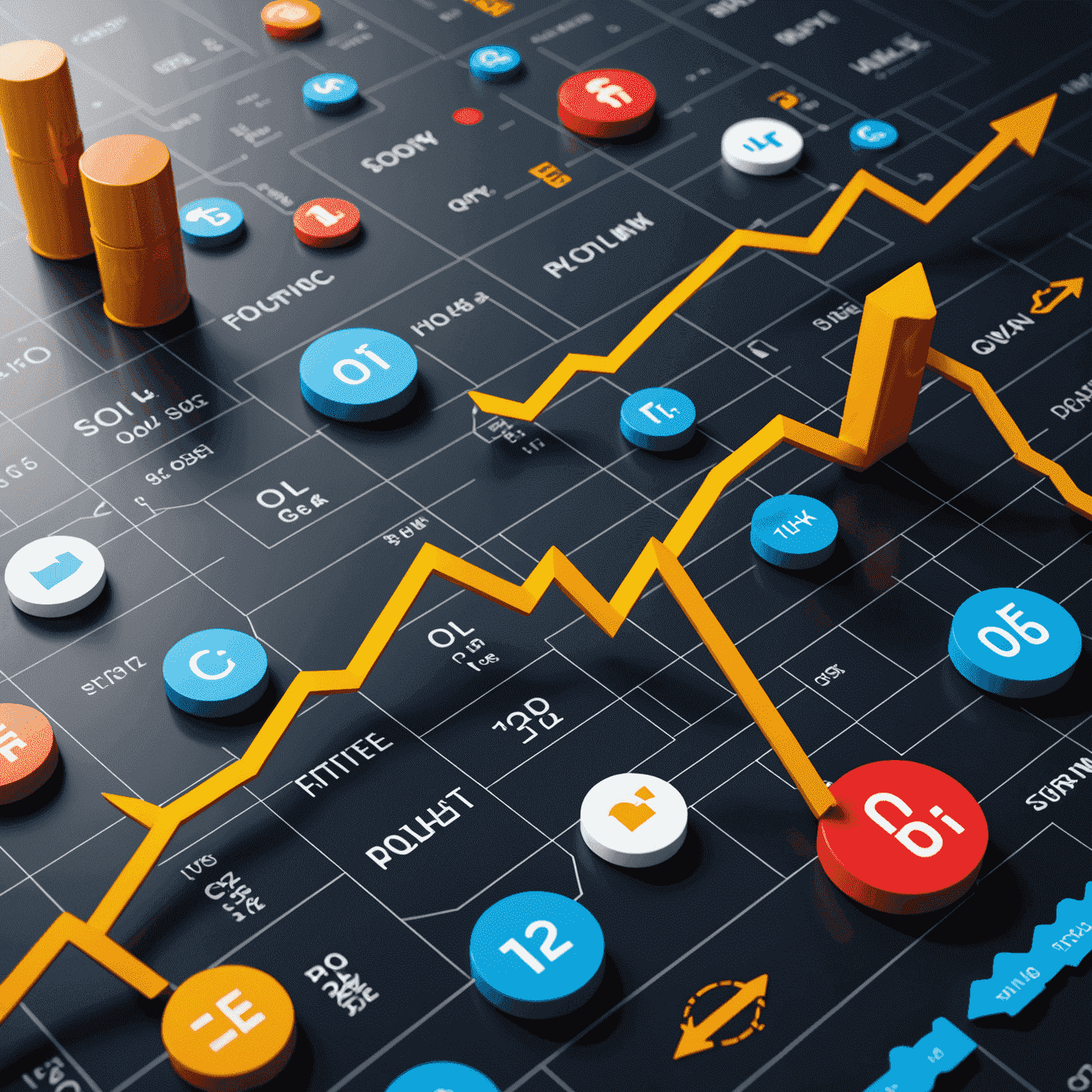 A dynamic graph showing oil price fluctuations with icons representing various factors affecting market volatility